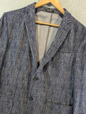 Vince Camuto Blazer Men's XL Navy Blue Abstract Plaid Stretch Sport Coat